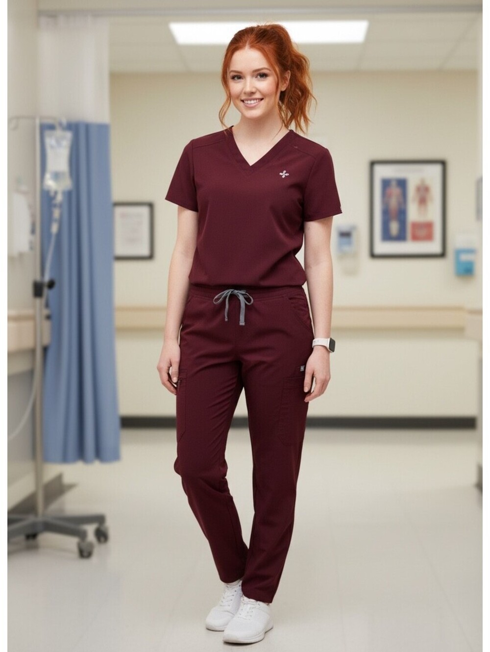 Figs W_Yola Slim Scrub Pants Small (Petite) Burgundy NWT
